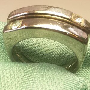 Vintage 80s Modernist Stacking Rings Size 6.5 Silver Tone Euro Shank Pair CZ